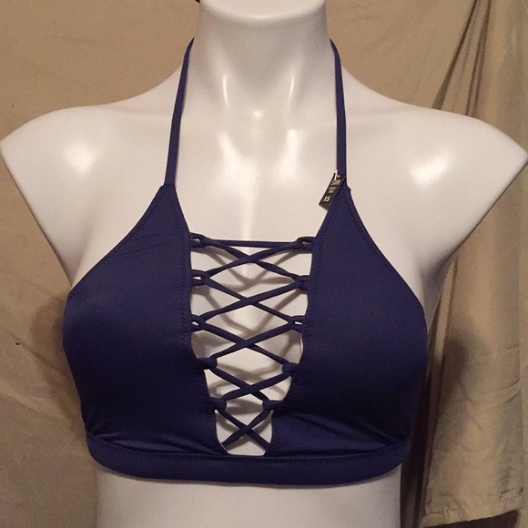 E08 Victoria Secret PINK Bikini Top XS Blue - Picture 1 of 6